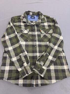 Chaps Men’s Medium Regular Flannel Shirt Green Gray Plaid Button Down Pockets